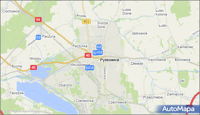 mapa Pyskowice powiat gliwicki, Pyskowice powiat gliwicki na mapie Targeo