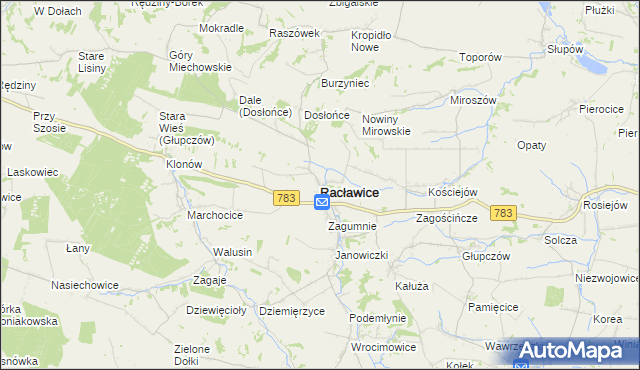 mapa Racławice powiat miechowski, Racławice powiat miechowski na mapie Targeo