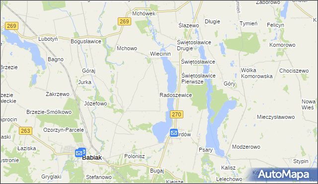 mapa Radoszewice gmina Babiak, Radoszewice gmina Babiak na mapie Targeo