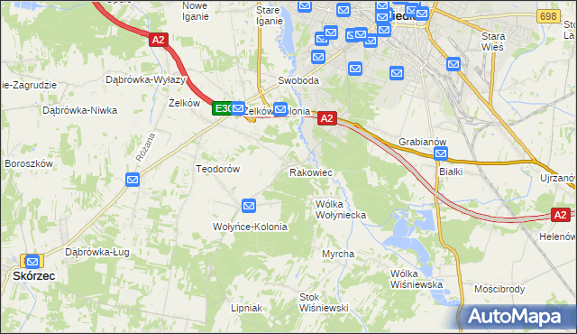 mapa Rakowiec gmina Siedlce, Rakowiec gmina Siedlce na mapie Targeo
