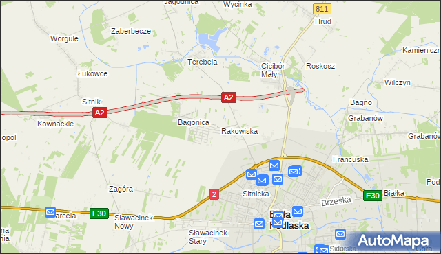 mapa Rakowiska gmina Biała Podlaska, Rakowiska gmina Biała Podlaska na mapie Targeo