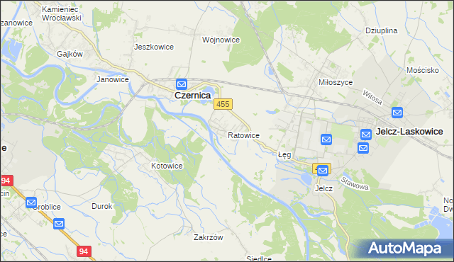 mapa Ratowice gmina Czernica, Ratowice gmina Czernica na mapie Targeo