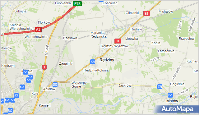 mapa Rędziny powiat częstochowski, Rędziny powiat częstochowski na mapie Targeo