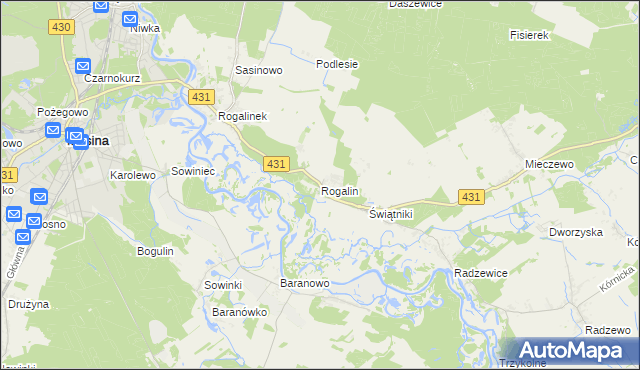 mapa Rogalin gmina Mosina, Rogalin gmina Mosina na mapie Targeo