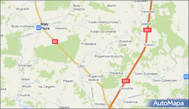 mapa Rogienice-Wypychy, Rogienice-Wypychy na mapie Targeo