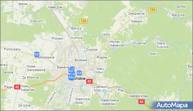 mapa Rogów gmina Końskie, Rogów gmina Końskie na mapie Targeo