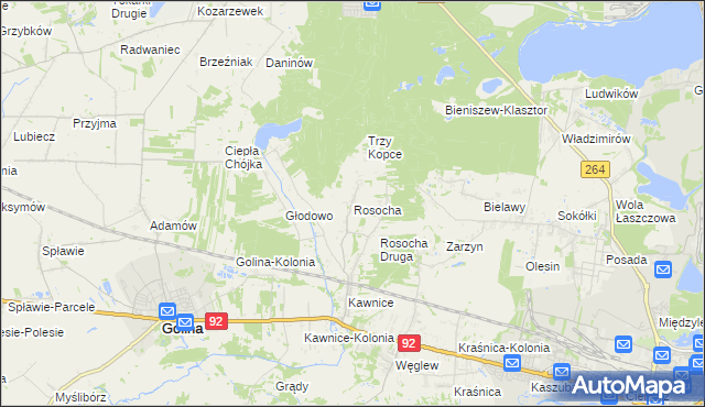 mapa Rosocha gmina Golina, Rosocha gmina Golina na mapie Targeo