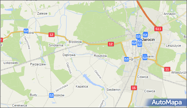mapa Roszków gmina Jarocin, Roszków gmina Jarocin na mapie Targeo
