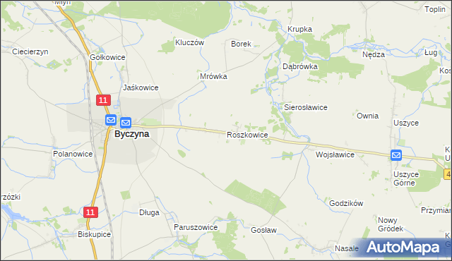 mapa Roszkowice gmina Byczyna, Roszkowice gmina Byczyna na mapie Targeo