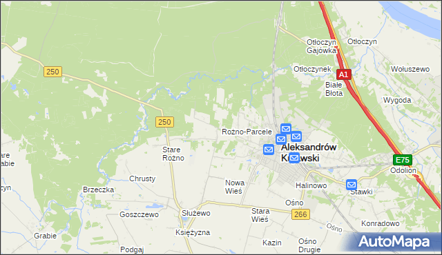 mapa Rożno-Parcele, Rożno-Parcele na mapie Targeo