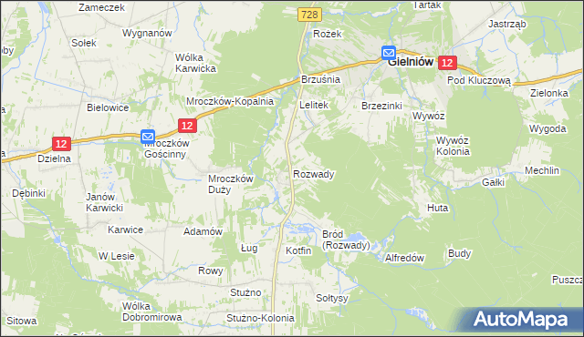 mapa Rozwady gmina Gielniów, Rozwady gmina Gielniów na mapie Targeo