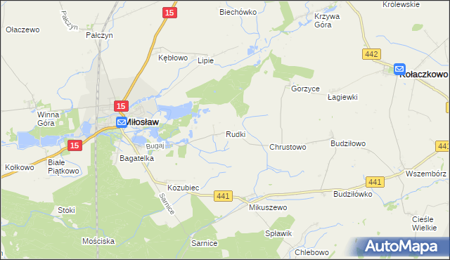 mapa Rudki gmina Miłosław, Rudki gmina Miłosław na mapie Targeo