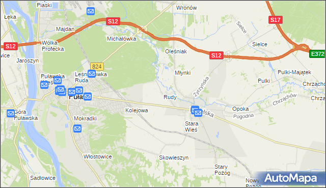 mapa Rudy gmina Końskowola, Rudy gmina Końskowola na mapie Targeo