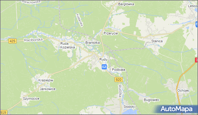 mapa Rudy gmina Kuźnia Raciborska, Rudy gmina Kuźnia Raciborska na mapie Targeo