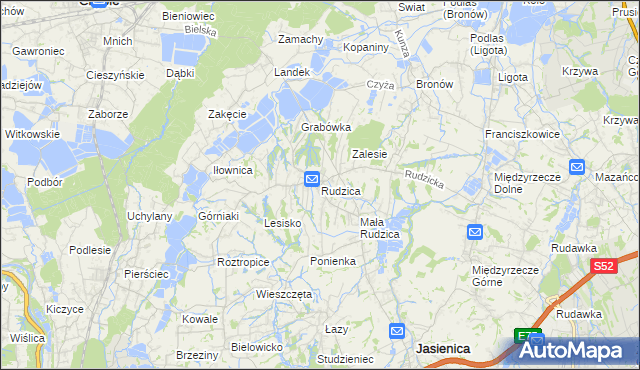 mapa Rudzica gmina Jasienica, Rudzica gmina Jasienica na mapie Targeo