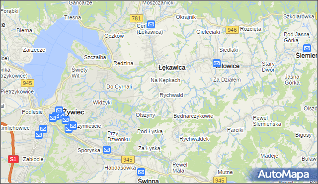 mapa Rychwałd gmina Gilowice, Rychwałd gmina Gilowice na mapie Targeo