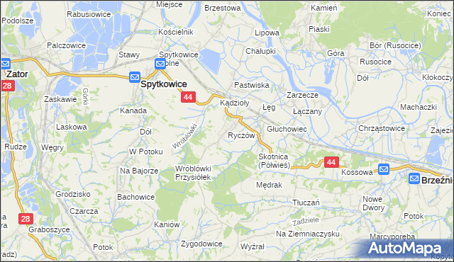 mapa Ryczów gmina Spytkowice, Ryczów gmina Spytkowice na mapie Targeo