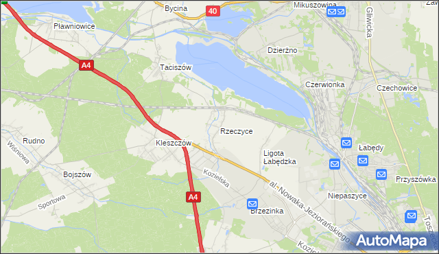 mapa Rzeczyce gmina Rudziniec, Rzeczyce gmina Rudziniec na mapie Targeo