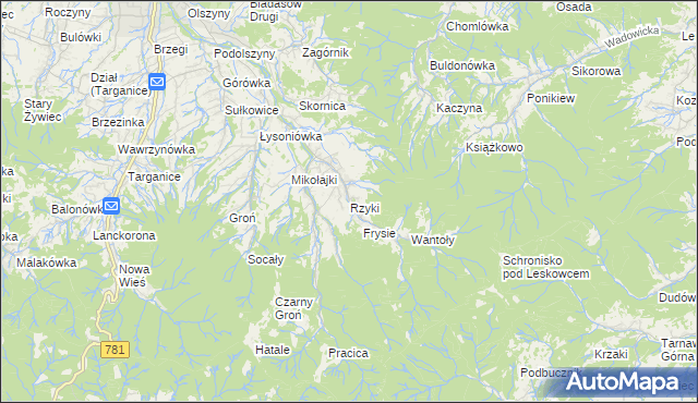 mapa Rzyki, Rzyki na mapie Targeo