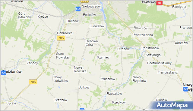 mapa Rzymiec gmina Skierniewice, Rzymiec gmina Skierniewice na mapie Targeo