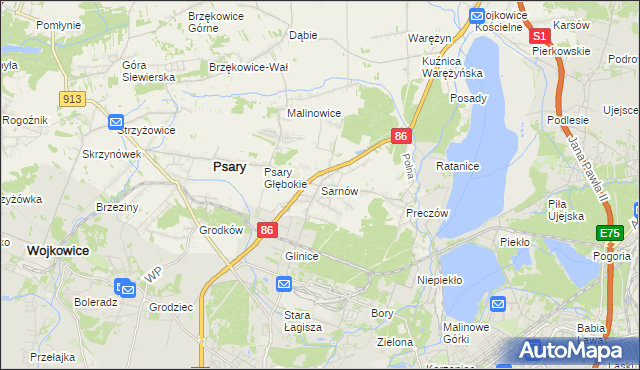 mapa Sarnów gmina Psary, Sarnów gmina Psary na mapie Targeo