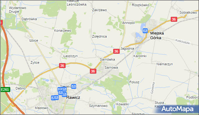 mapa Sarnówka gmina Rawicz, Sarnówka gmina Rawicz na mapie Targeo