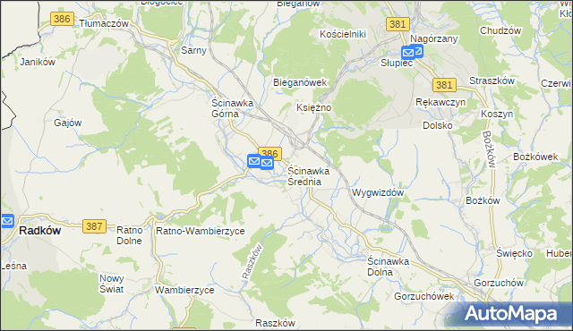 mapa Ścinawka Średnia, Ścinawka Średnia na mapie Targeo