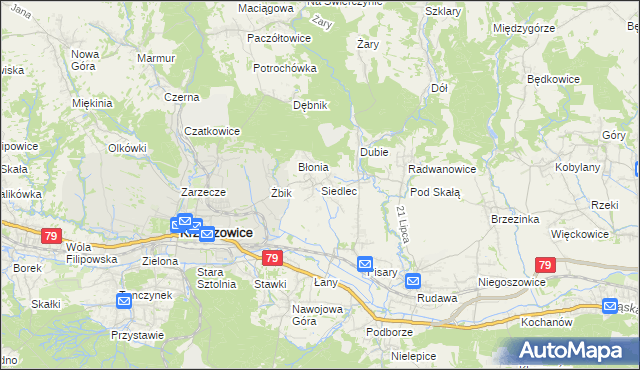 mapa Siedlec gmina Krzeszowice, Siedlec gmina Krzeszowice na mapie Targeo