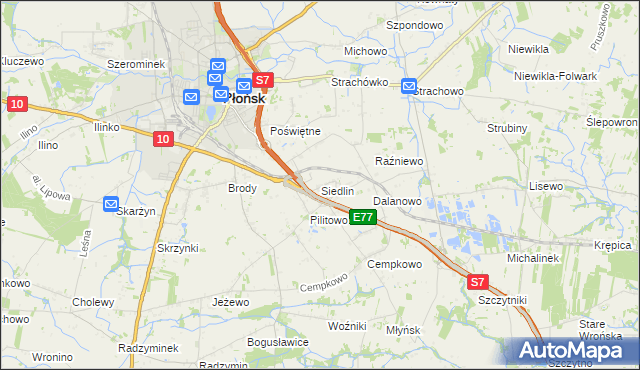 mapa Siedlin, Siedlin na mapie Targeo