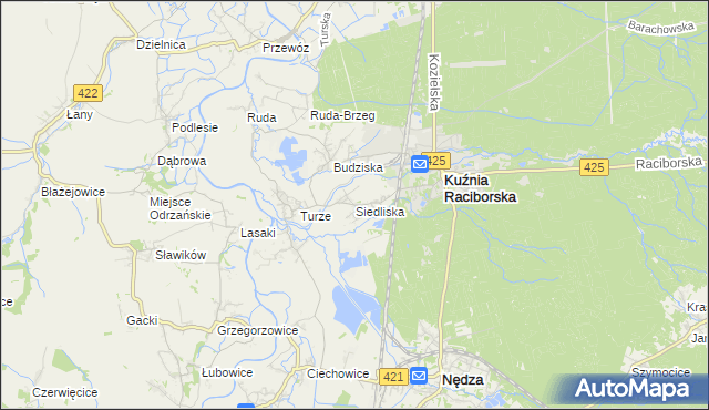 mapa Siedliska gmina Kuźnia Raciborska, Siedliska gmina Kuźnia Raciborska na mapie Targeo