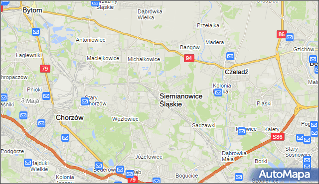 mapa Siemianowice Śląskie, Siemianowice Śląskie na mapie Targeo