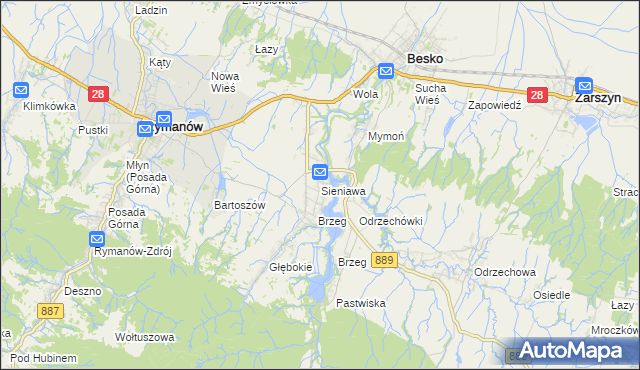 mapa Sieniawa gmina Rymanów, Sieniawa gmina Rymanów na mapie Targeo