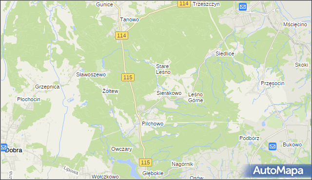 mapa Sierakowo gmina Police, Sierakowo gmina Police na mapie Targeo