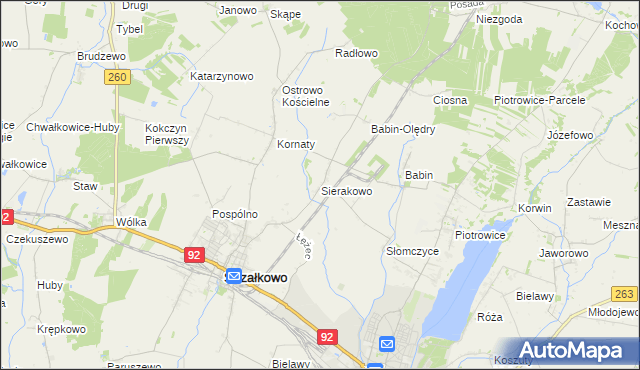 mapa Sierakowo gmina Strzałkowo, Sierakowo gmina Strzałkowo na mapie Targeo