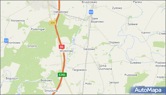 mapa Sierpowo gmina Śmigiel, Sierpowo gmina Śmigiel na mapie Targeo