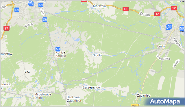 mapa Siodło gmina Żary, Siodło gmina Żary na mapie Targeo