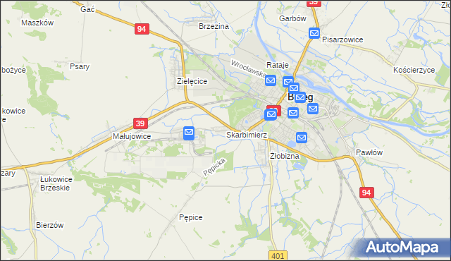 mapa Skarbimierz powiat brzeski, Skarbimierz powiat brzeski na mapie Targeo