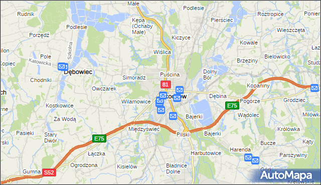 mapa Skoczów powiat cieszyński, Skoczów powiat cieszyński na mapie Targeo