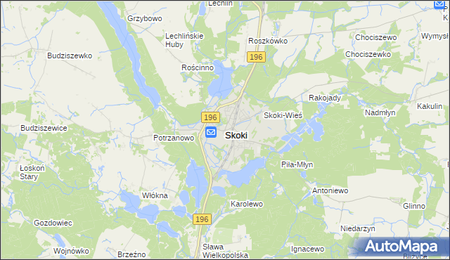 mapa Skoki powiat wągrowiecki, Skoki powiat wągrowiecki na mapie Targeo