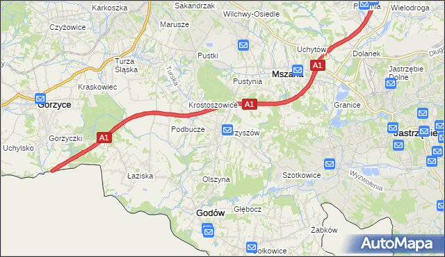 mapa Skrzyszów gmina Godów, Skrzyszów gmina Godów na mapie Targeo