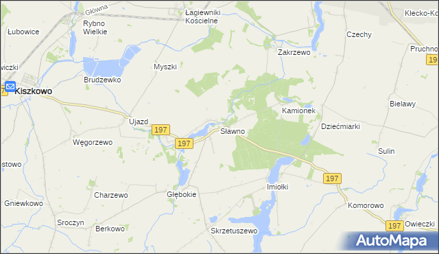 mapa Sławno gmina Kiszkowo, Sławno gmina Kiszkowo na mapie Targeo