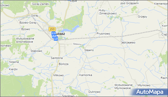 mapa Sławno gmina Lubasz, Sławno gmina Lubasz na mapie Targeo