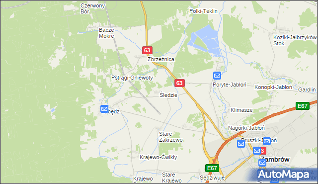 mapa Śledzie gmina Zambrów, Śledzie gmina Zambrów na mapie Targeo