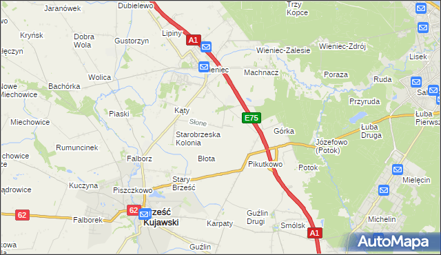 mapa Słone gmina Brześć Kujawski, Słone gmina Brześć Kujawski na mapie Targeo