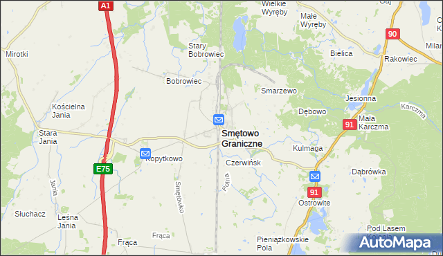 mapa Smętowo Graniczne, Smętowo Graniczne na mapie Targeo