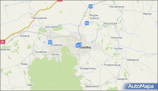 mapa Sobótka powiat wrocławski, Sobótka powiat wrocławski na mapie Targeo
