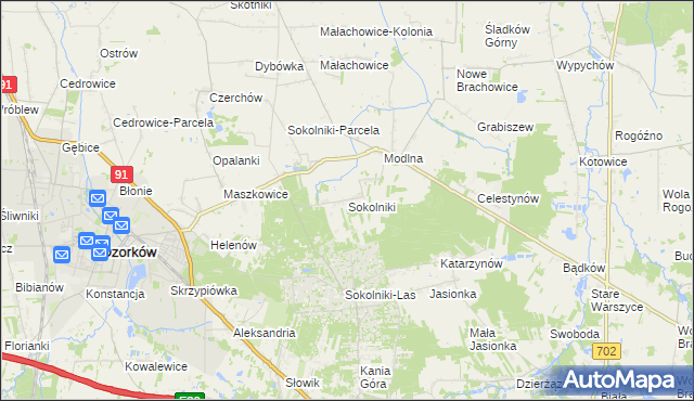 mapa Sokolniki gmina Ozorków, Sokolniki gmina Ozorków na mapie Targeo