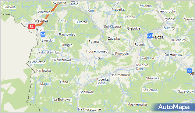 mapa Sól gmina Rajcza, Sól gmina Rajcza na mapie Targeo