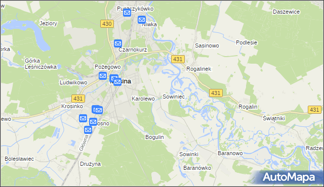 mapa Sowiniec gmina Mosina, Sowiniec gmina Mosina na mapie Targeo