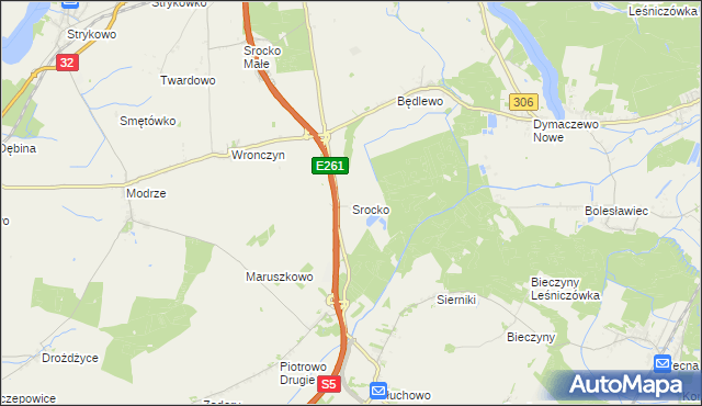 mapa Srocko gmina Stęszew, Srocko gmina Stęszew na mapie Targeo